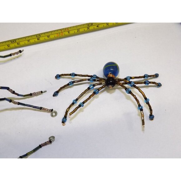 Handmade Beaded Spider Ornaments Set Of 7 Decor Figurines Beads Stones Ooak BagE - Picture 6 of 16